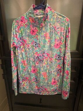 Lilly Pulitzer Aqua & Pink Floral Zip Jacket